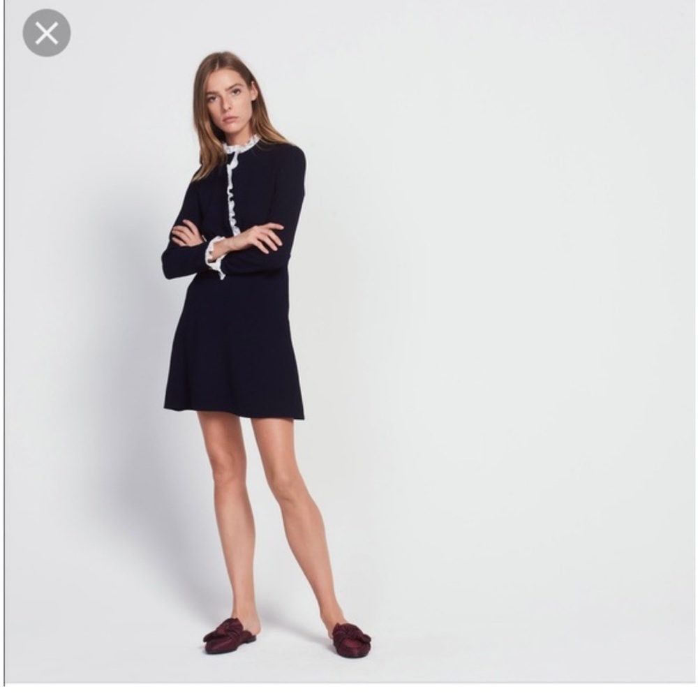 Sandro Natalia Ruffle Trim Dress- Navy with White Details. 0/XS - Picture 3 of 9